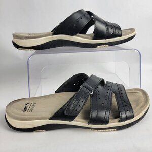 Earth Origins Women's 9 Black Leather‎ Etsuella Slip On Comfort Slides Summer